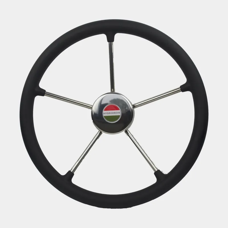 Steuerrad Motorboot Hydrodrive 16020-VRB 35, Edelstahl & Kunststoff, Ø350 mm, mit Nabe, passt 3/4″ (19 mm) Lenksäule, schwarz/chrom Markenprodukt