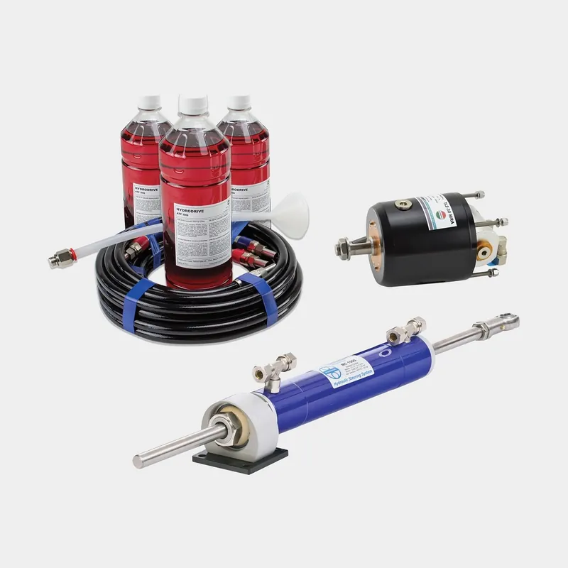 Finale Aktion Hydrauliksteuerungspaket Hydrodrive MU100TF-MRA, mit Ruder für Innenborder auf Booten bis zu 16 Meter (52 Fuß) + Steuerradpumpe + Hydraulikschlauch + Öl + Zylinder