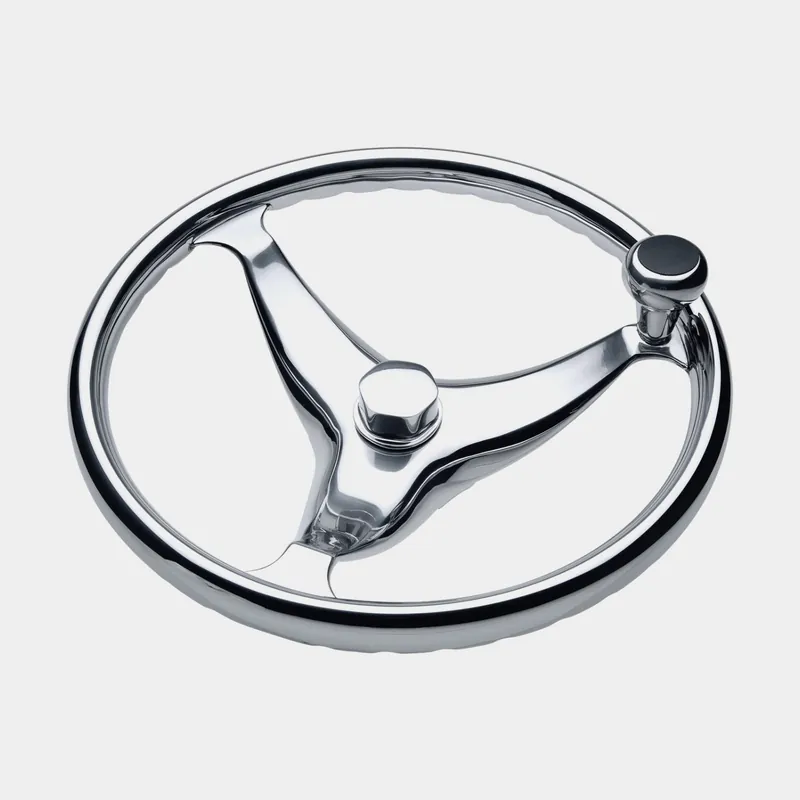 Steuerrad Motorboot Schmitt Evolution SS, Edelstahl, Ø343 mm, mit Nabe, passt für 3/4″ (19 mm) Lenksäule + Lenkradknopf, Silber Sonderaktion