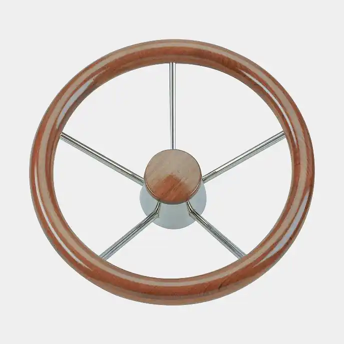 Super-Preis Steuerrad Motorboot Savoretti Armando T4C, rostfreier Stahl & Teak, Ø350 mm, mit Nabe, passt 3/4″ (19 mm) Lenksäule, Chrom/Holz