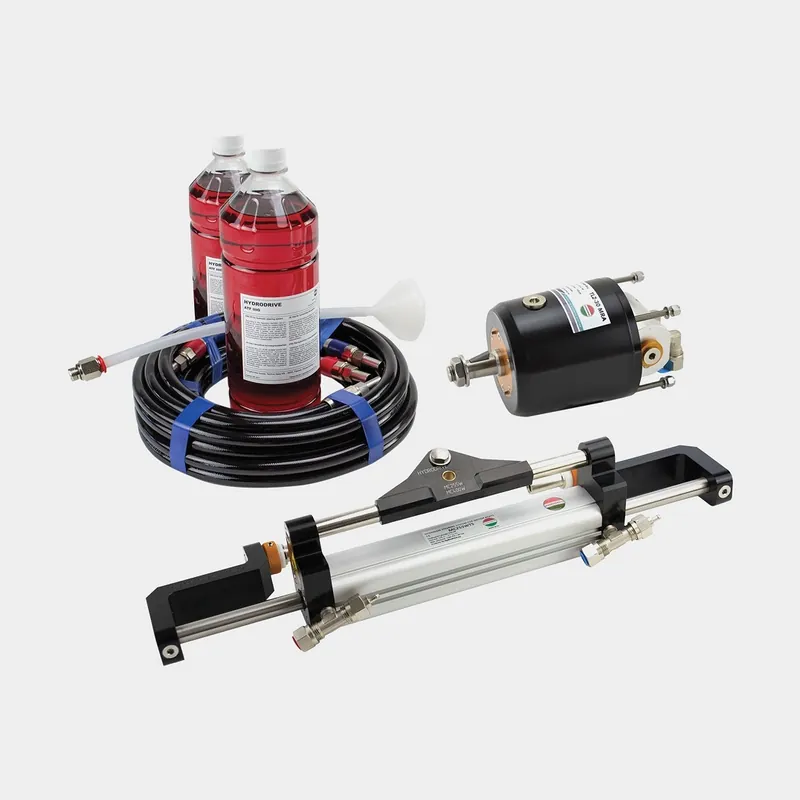 Handgefertigt Hydrauliksteuerungspaket Hydrodrive MF255-WTS, für Außenborder bis 250 PS + Steuerradpumpe + Hydraulikschlauch + Öl + Zylinder
