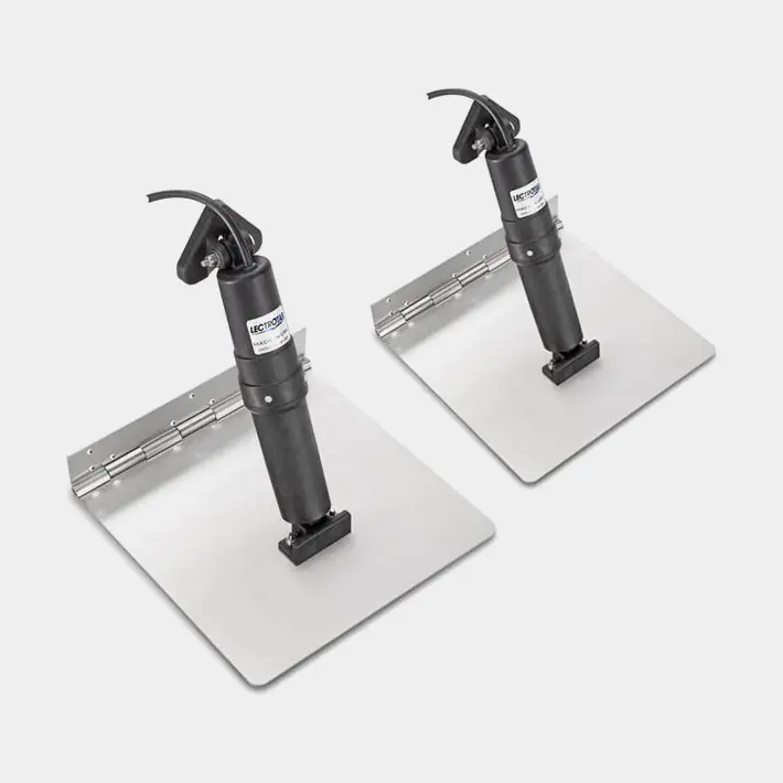Preisreduziert Elektrisches Trimmklappen-Kit für Außenborder & Innenborder Lectrotab, 9 x 9″ (23 x 23 cm), für Boote 14 – 19 Fuß (4 – 6 m), 12 V, Edelstahl, mit Trimmklappen + Zylindern (kurz)