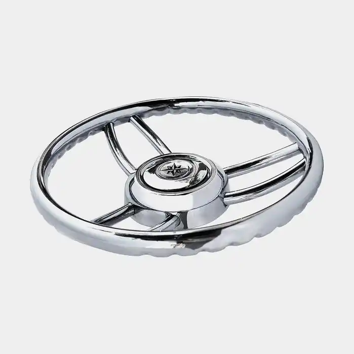 Steuerrad Motorboot Savoretti Armando T26S, rostfreier Stahl, Ø350 mm, mit Nabe, passt 3/4″ (19 mm) Lenksäule, Chrom Heißes Angebot