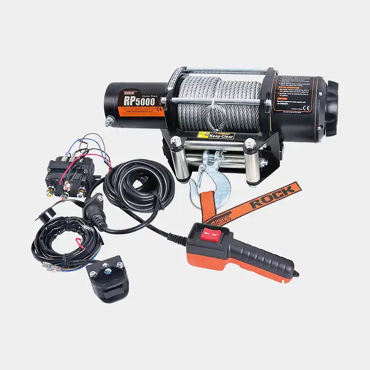 Anhängerwinde el Rock RP5000, 12V, 2268 kg + Bremse + Steuerung + Drahtseil (Ø6.3 mm x 15 Meter) Schnäppchen
