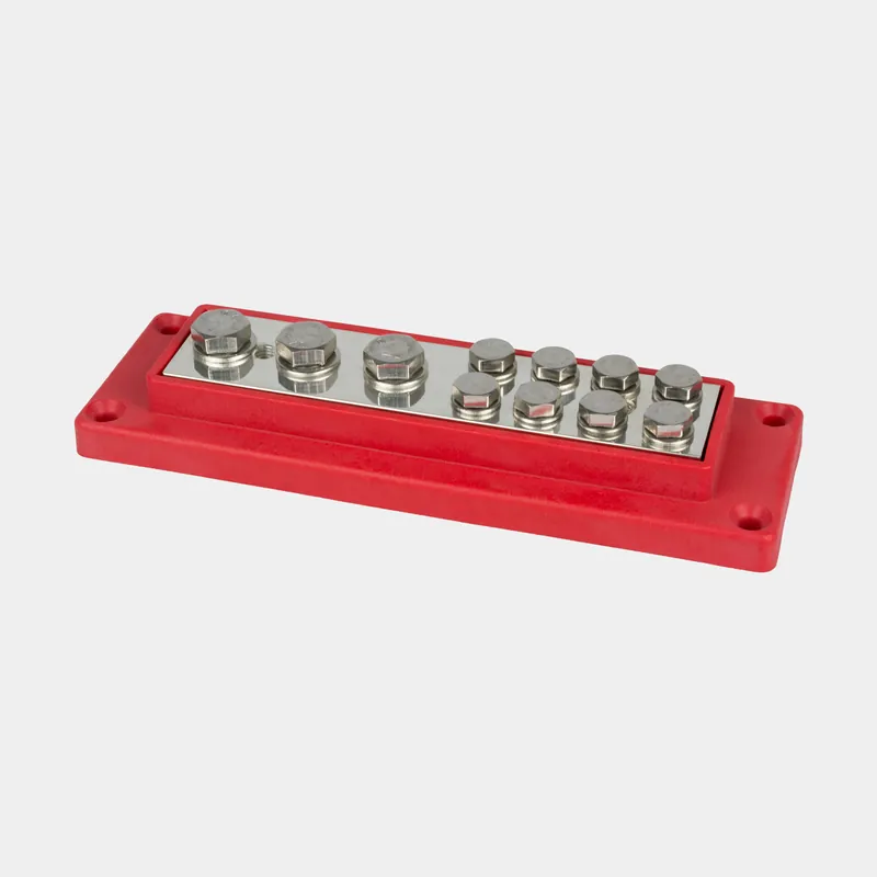 Expressversand Anschlussklemme Skyllermarks, 3 x M8 + 8 x M6, max 50 / 16 mm², rot (plus)