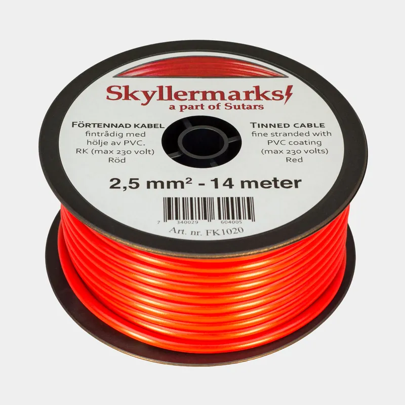 Exklusiv Verzinntes Kupferkabel Skyllermarks RK, rund, einadrig, 2.5 mm², 14 Meter, rot