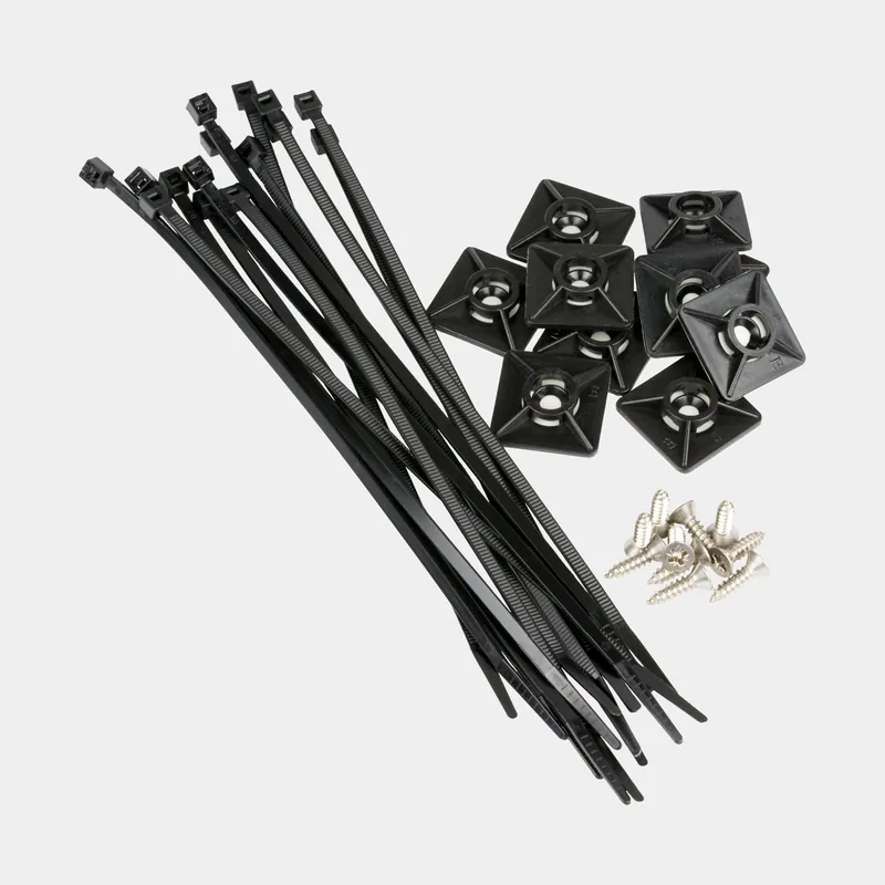 Ab Werk Kabelhalterset Skyllermarks, mit Kabelbinder 3.6 x 200 mm (15er-Pack), Befestigungsplatten 27 x 27 mm (10er-Pack) + selbstklebendes Band + Schrauben (10er-Pack), schwarz