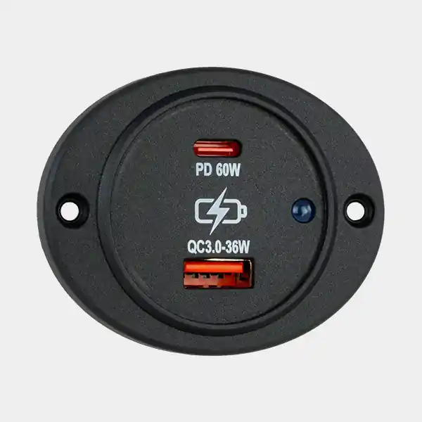 USB-Steckdose Sutars, eingelassen, schwarz, oval, 12 / V 24 V, 36 W / 60 W, 2.1 A, USB-A + USB-C Schneller Versand