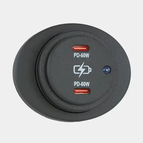 USB-Steckdose Sutars, aufputz, schwarz, oval, 12 / V 24 V, 60 W, 2.1 A, USB-C + USB-C, mit Deckel Versand Am Gleichen Tag