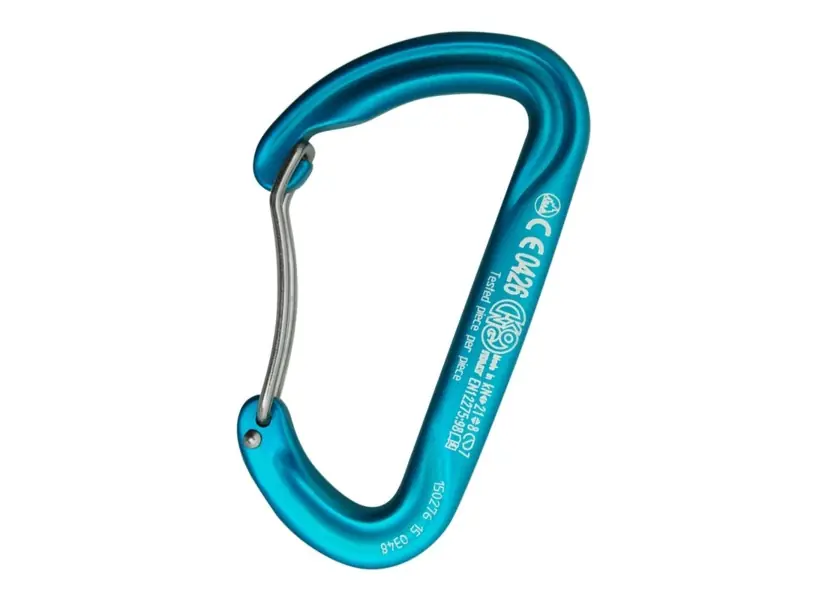 Handgefertigt Alu-Karabinerhaken ARGON F / asymmetrisch / cyan
