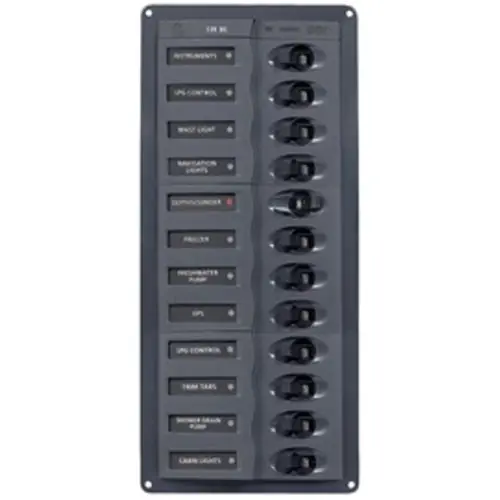 BEP Trennschalter-Panel 12-fach vertikal DC 12V, Sicherungsschalter, anti-korrosionsbehandeltes Aluminium Heißes Angebot