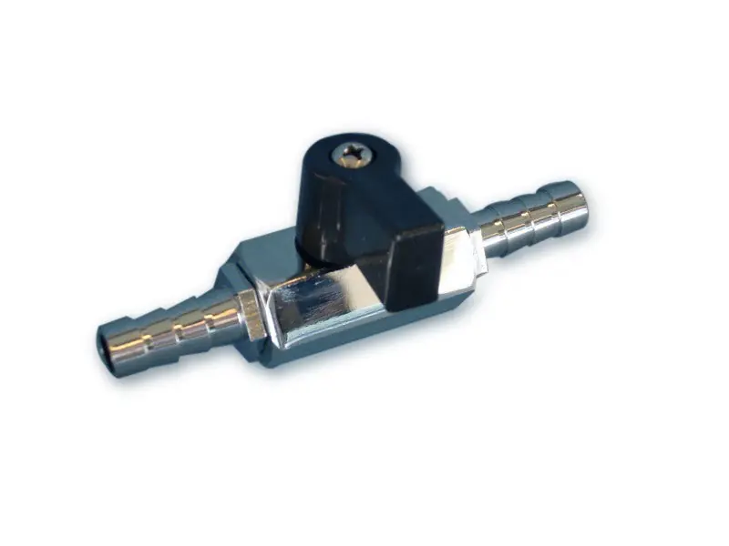 Billig Kraftstoffabsperrhahn manuell, Treibstoffventil, für 8-10 mm Schläuche, Messing verchromt, Hebel aus Nylon, geeignet für alle Kraftstoffarten