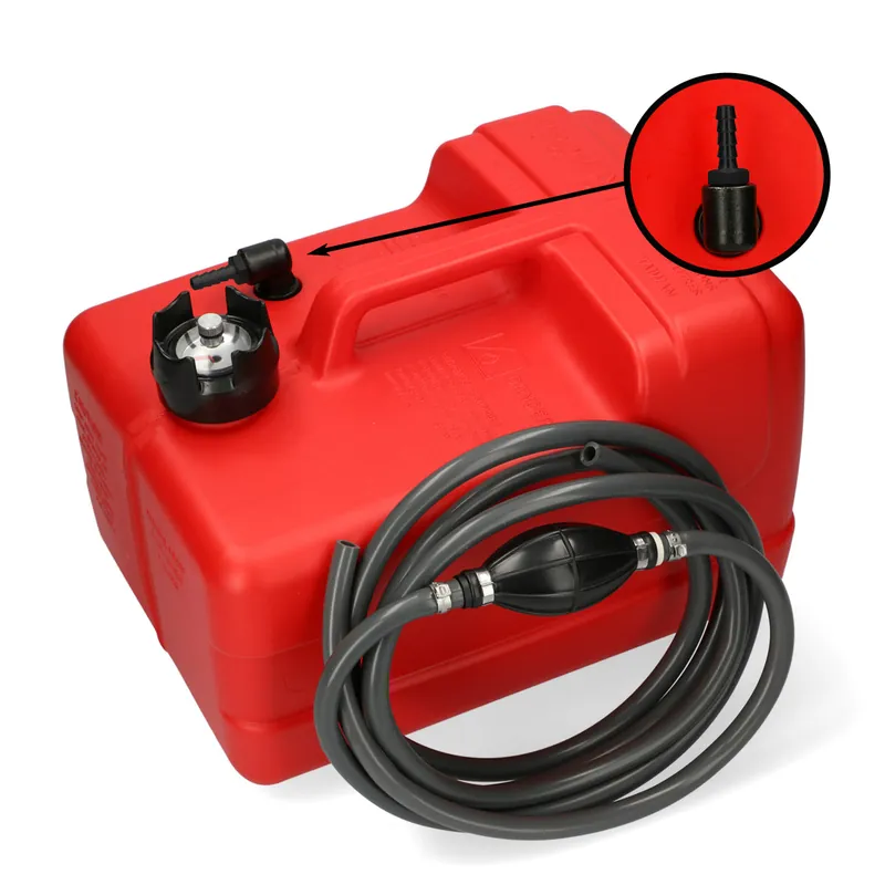 Sonderangebot Kraftstofftank rot, Anschlussnippel 8mm, 3m Schlauch, manuelle Füllstandsanzeige, ISO-zertifiziertes HDPE - 11.3 - 22 Liter (Optional mit Schlauch)